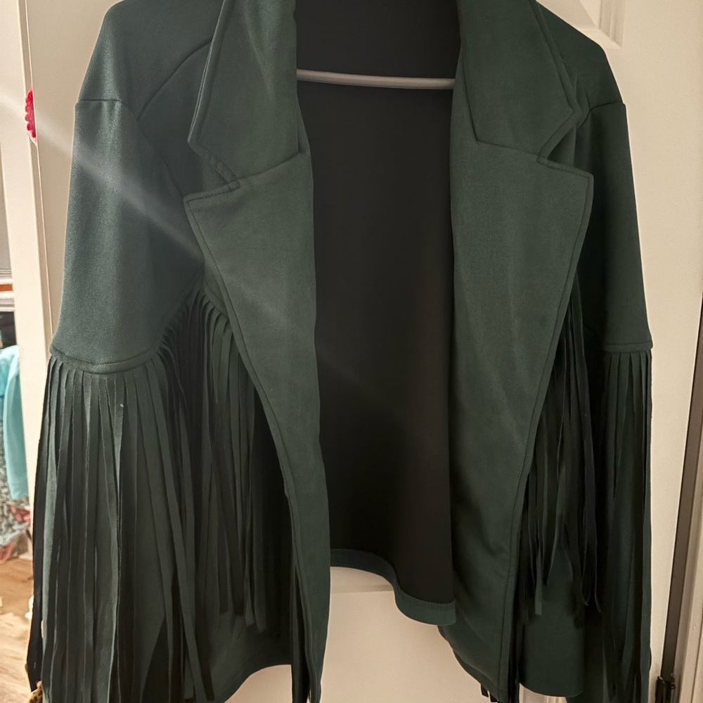 SHEIN Dark Green Fringe Cape Jacket